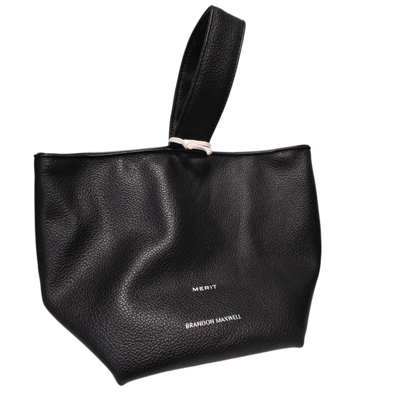 MERIT BRANDON MAXWELL Black Faux Leather Top Handle Bag Structured Chic Accent - Picture 8 of 8